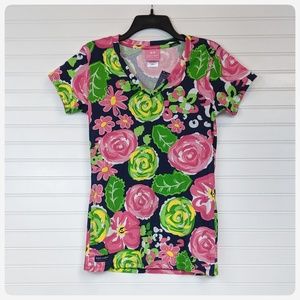 Simply Southern NWT navy blue bright floral v-neck